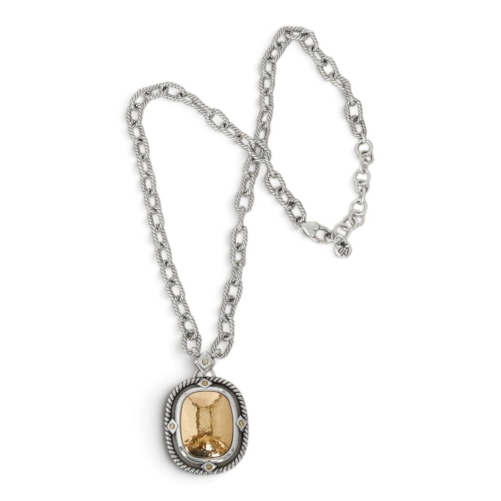 Brighton Gold Rush Two Tone Pendant Necklace Crystal Accents Retired Silver